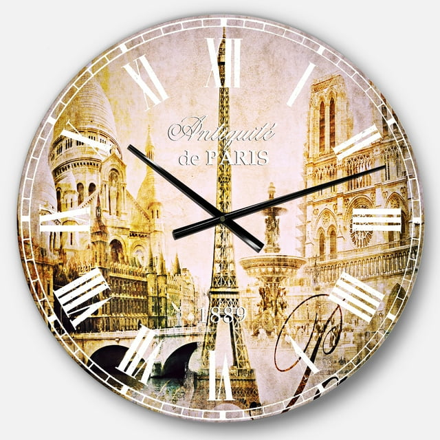 DesignArt Vieille Belle Horloge Murale Parisienne Grande