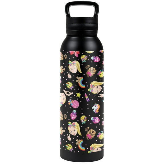Jojo Siwa Official Faces And Favorite Things Pattern 24 oz Insulated Canteen Water Bottle, Leak Resistant, Vacuum Insulated Stainless Steel with Loop Cap
