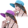 thumbnail image 1 of 2 Pcs Chapeau de Soleil pour Femmes à Queue de Cheval, Protection UV, Pliable, Grand Bord, Casquette Boonie pour la Pêche et la Randonnée, 1 of 7