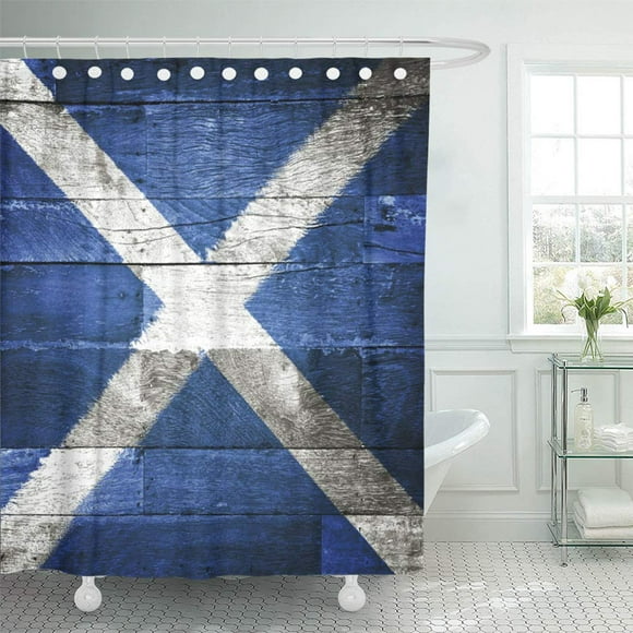 BSDHOME Blue Scottish Scotland Flag on Old Wood Saltire Waterproof Bathroom Shower Curtains Set 66x72 inch