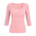 thumbnail image 7 of Hurxie Womens 3/4 Sleeve Scoop Neck Top Ribbed Knit Slim Fitted Casual Basic Tee Shirts Trendy Work T-Shirt Outfits Pink,L, 7 of 7