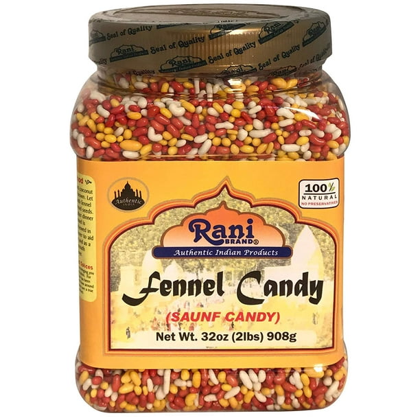 Rani Sugar Coated Fennel Candy 2lbs (32oz) 908g Bulk, PET Jar Indian