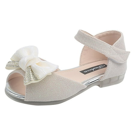 

ZRBYWB Kids Sandals Girl Pearl Bow Princess Shoes Spring And Autumn Children Non Slip Flat Shoes Baby Soft Sole Leather Shoes