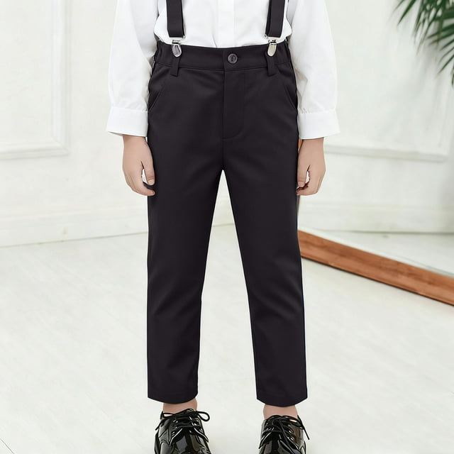TINZ Pantalons Habillés pour Garçons pour Occasions Formelles Confortables devant Plat avec Ceinture Réglable Tissu en Sergé Durable Coupe Classique Vêtements pour Fille Tout-Petit