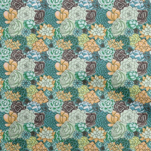 oneOone Polyester Lycra Teal Green Fabric Florals Sewing Material Print Fabric By The Yard 56 Inch Wide