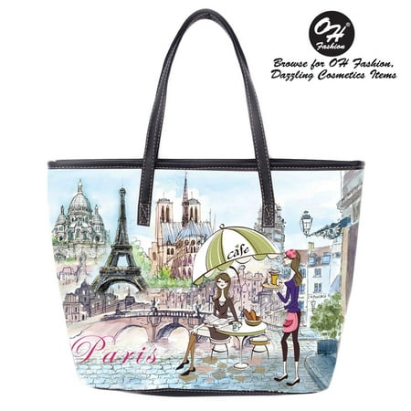 City Light Tote - OH Fashion Women Handbag Tote Lucky Theresa PU Leather Barrel Handbag Shoulder Bag Tote Purse Cities Design Travel Bag Adventure Awaits Collection