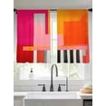 thumbnail image 3 of Pink Orange Semi Sheer Window Curtains 54 Inches Long, Geometric Modern Abstract Oil Painting Rod Pocket Voile Silky Chiffon Curtain Light Filtering Drapes for Living Room, Kitchen, 52"x54", 2 Panels, 3 of 9