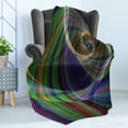 thumbnail image 4 of Fractal Soft Flannel Fleece Throw Blanket, Spiral Digital Background Energy Motion Swirl Modern Illustration, Cozy Plush for Indoor and Outdoor Use, 50" x 60", Green Purple, by Ambesonne, 4 of 5