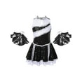 thumbnail image 5 of Yeahdor Girls Sleeveless Cheerleading Dance Suit Shiny Sequins Dress with Pompoms,Sizes 6-16 Black 10, 5 of 7