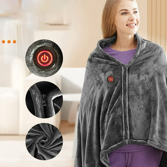 USB Heated Blanket Shawl,Wearable Electric Blanket with 3 Heating Levels Heated Electric Throw Blanket,Wearable Portable Throw Poncho Wrap for Shoulder and Neck, Machine Washable, 59*33 inch