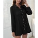 thumbnail image 3 of Vestido De Manga Larga Para Mujer, Vestido Camisero De Un Solo Pecho, Tiro Medio, Cintura Regular, Empalme De Poliéster, Color Puro Para El Trabajo ANGGREK Negro M, 3 of 6