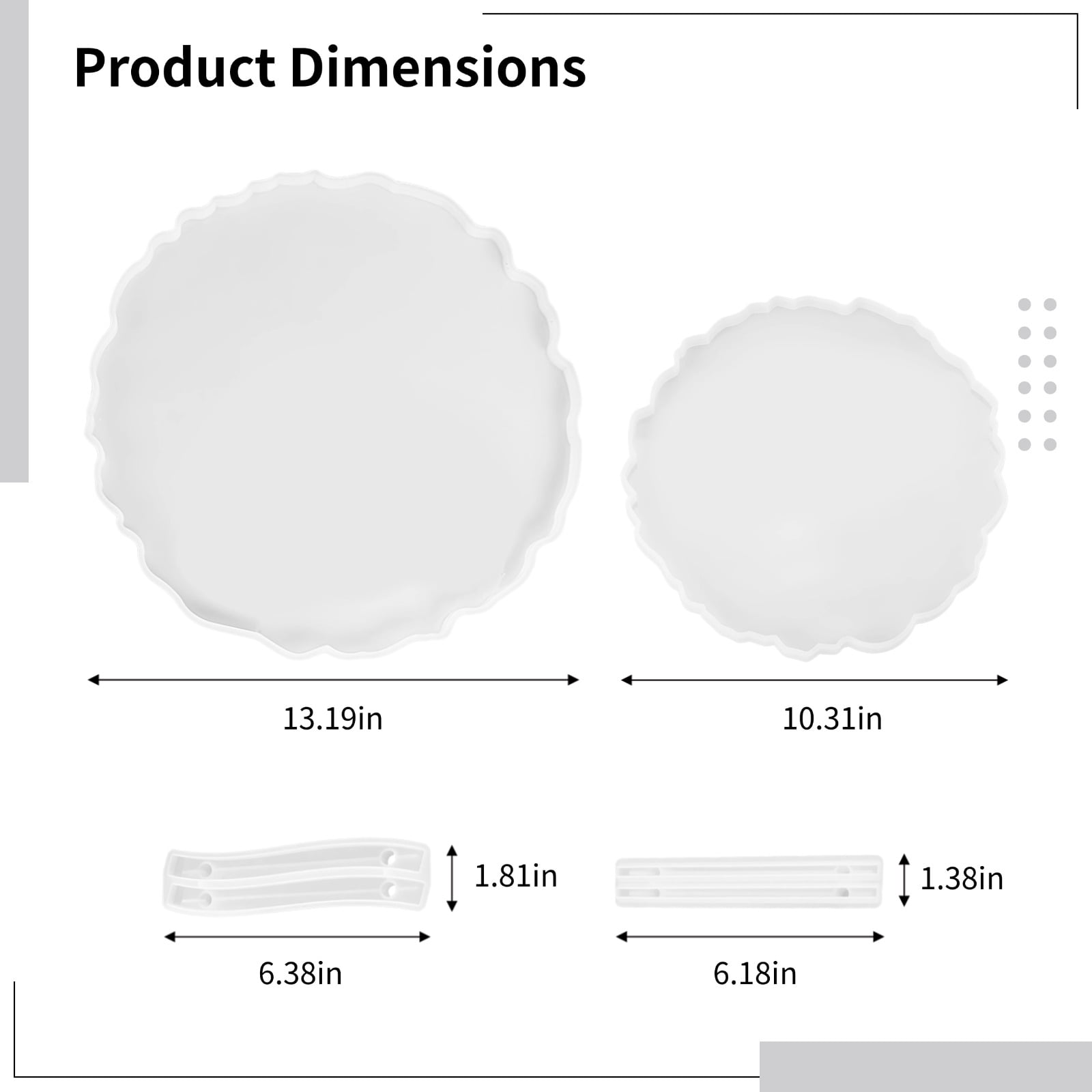 Large Silicone Tray Molds with Handles – Round Serving Tray & Coaster Making Kit, Crystal Clear Epoxy Resin Mold for DIY Craft, 13.2" & 10.3" Diameter, Reusable