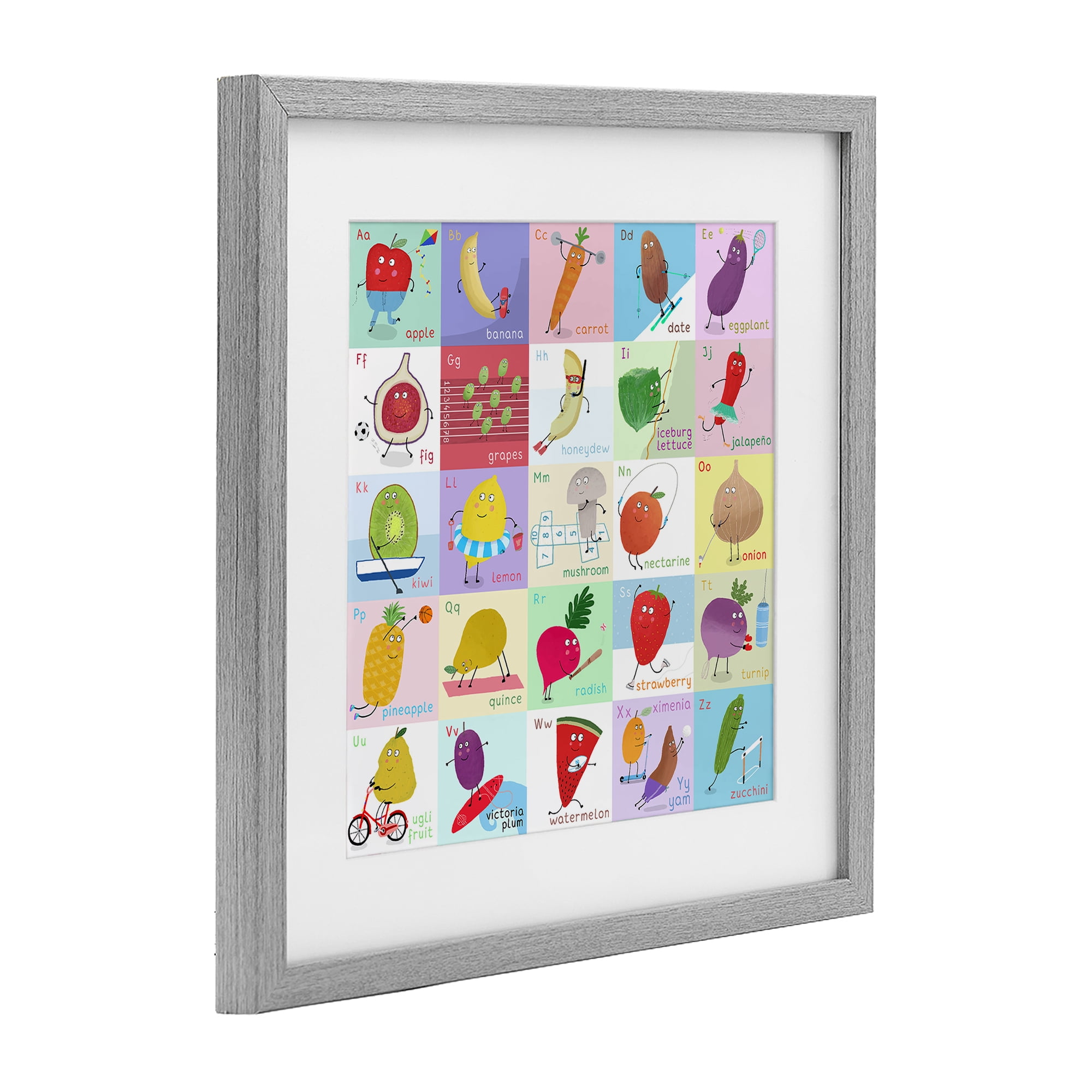 Stupell Industries Sporty Fruit Educational Gray Framed Print Under Glass, design by Carla Daly