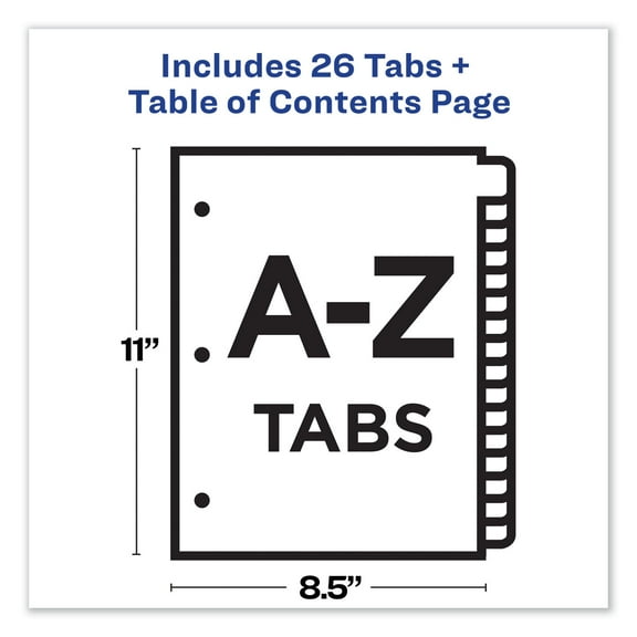 Avery Customizable TOC Ready Index Multicolor Tab Dividers, 26-Tab, A to Z, 11 x 8.5, White, Contemporary Color Tabs, 1 Set