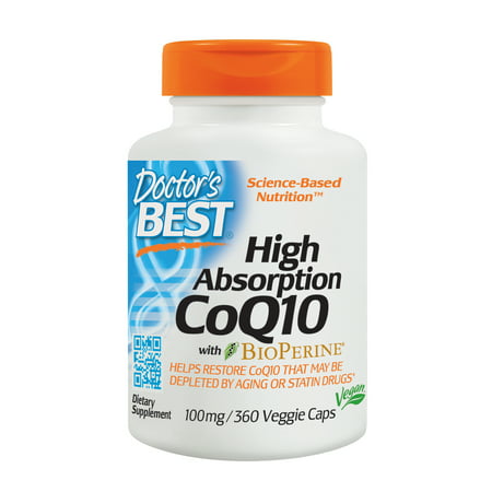 Doctor's Best High Absorption CoQ10 with BioPerine, Gluten Free, Naturally Fermented, Vegan, Heart Health and Energy Production, 100 mg 360 Veggie (Best Treatment For Bloating)