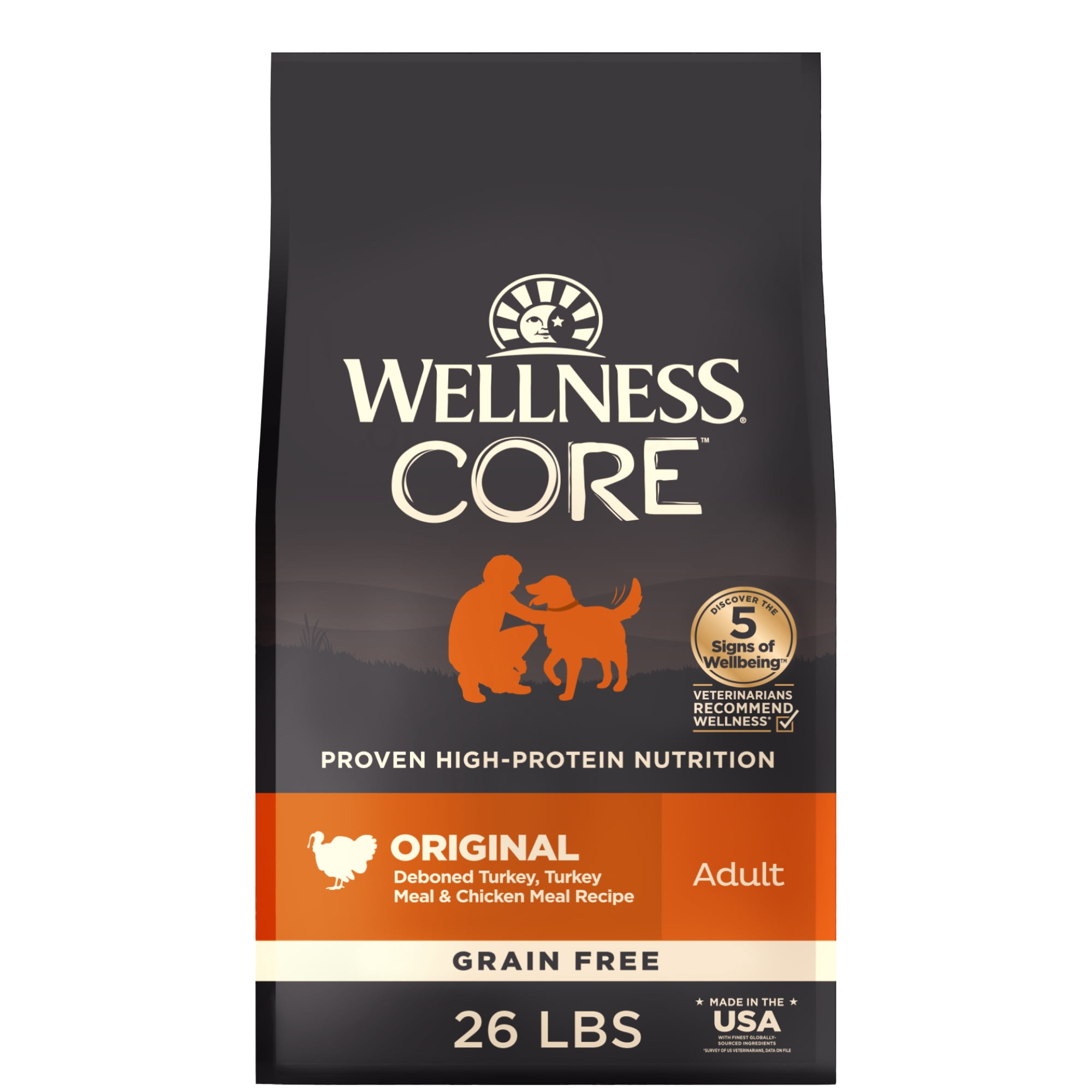 Wellness CORE Dry Dog Food, Grain Free, High Protein, Natural, Original Turkey & Chicken Recipe, (26-Pound Bag)