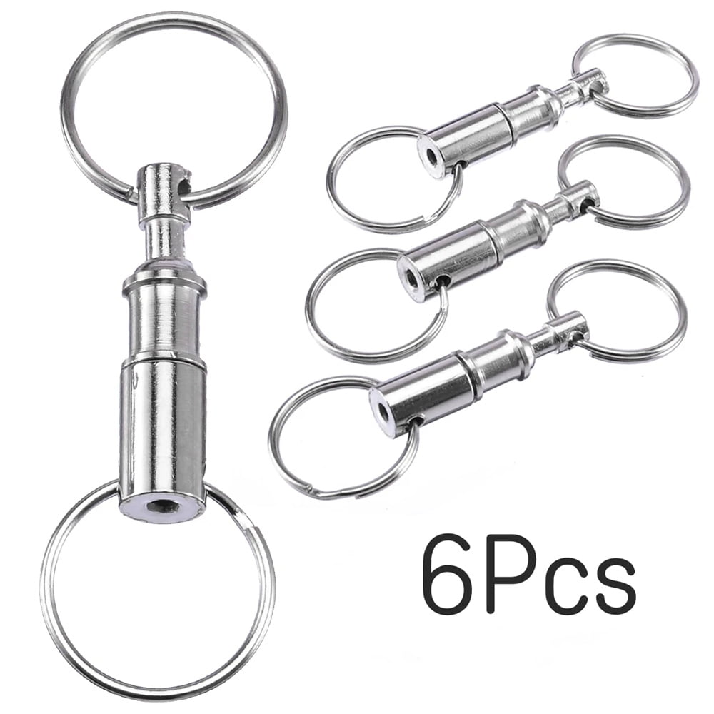 6 Pack Quick Release Detachable Pull Apart Key Ring Keychain, Double
