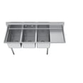 thumbnail image 2 of elkay foodservice 3 compartment sink, 48.5"x19.75" oa, 36" working height, 10x14 bowl, 10 deep, 10.75" backsplash, right 12 drainboards, 8" on center faucet hole, galvinized legs, adjustable feet, 16, 2 of 6