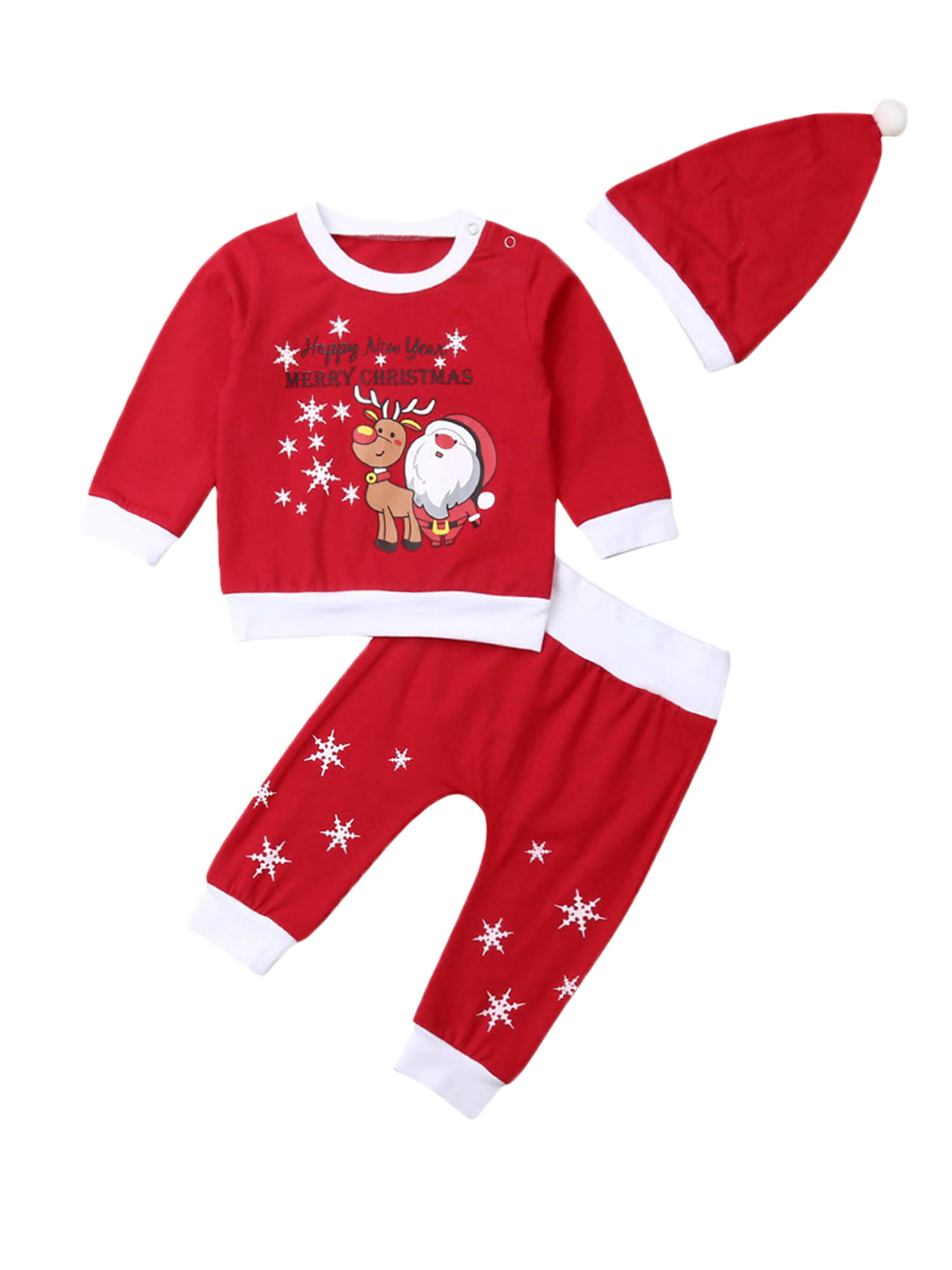 2Pcs Christmas Outfit Set Baby Girls Boys My First Christmas Rompers Pajamas with Christmas Hat 