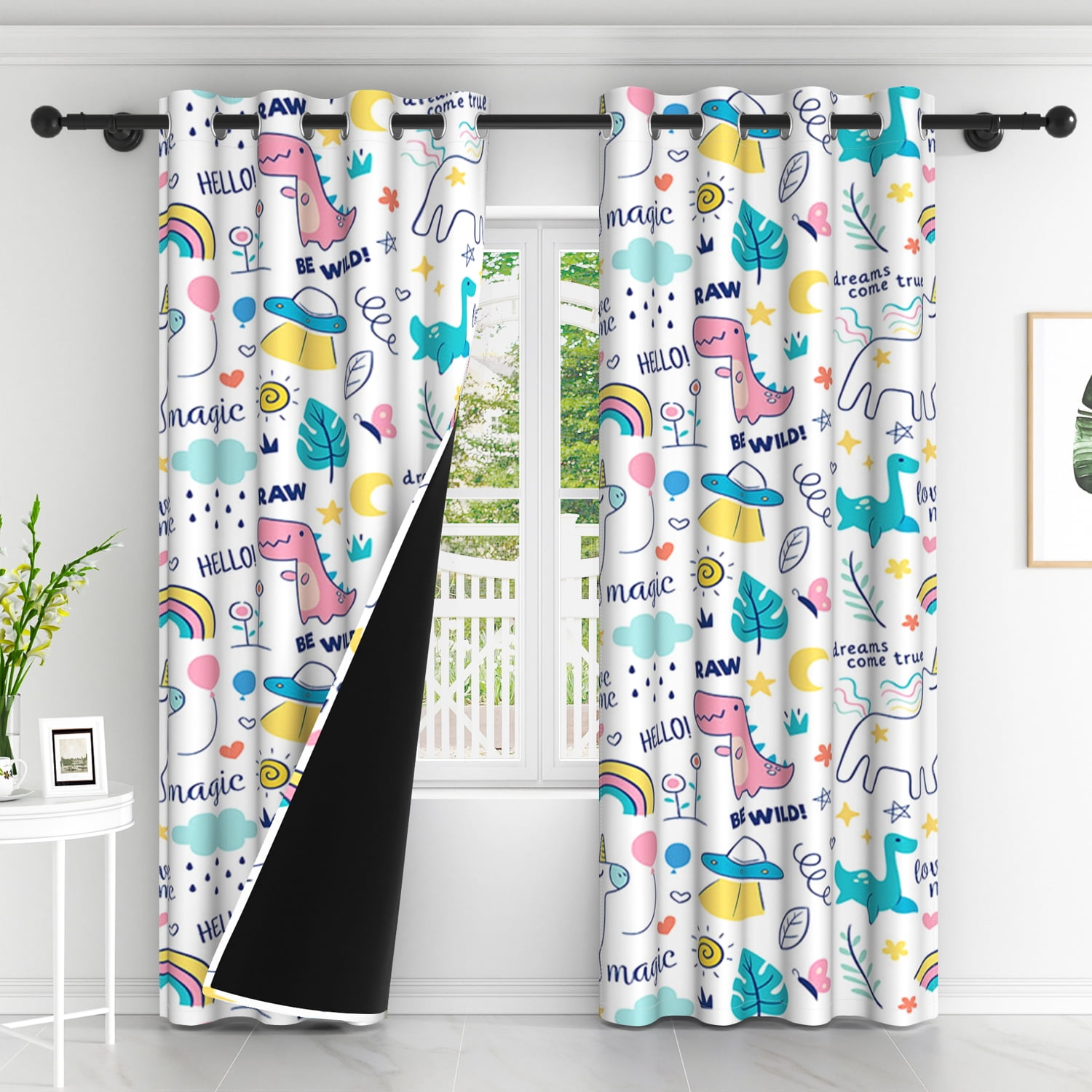 Lfeey Blackout Cartoon Curtains for Boy and Girl Rooms, Wild Dinosaur Print, 42x84 inch, 2 Panels