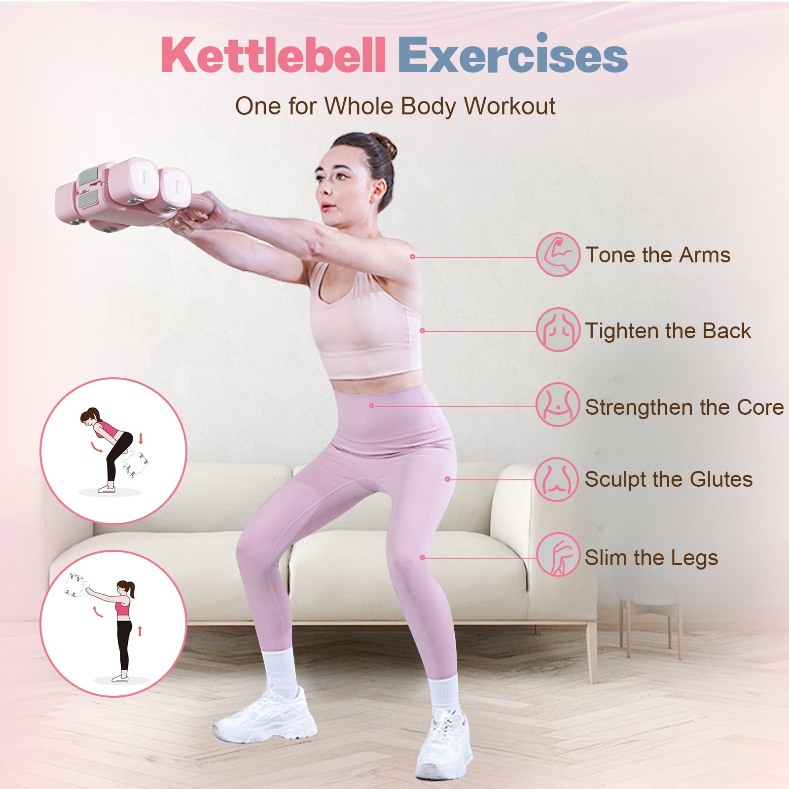 kisnbld Adjustable Kettlebell Set, 2 in 1 Free Weights Dumbbells & Kettlebell Set for Women with Fast Adjustment, Each 2lb 3lb 4lb 5lb Hand Weights Set for Home Gym & Outdoor Exercise Training