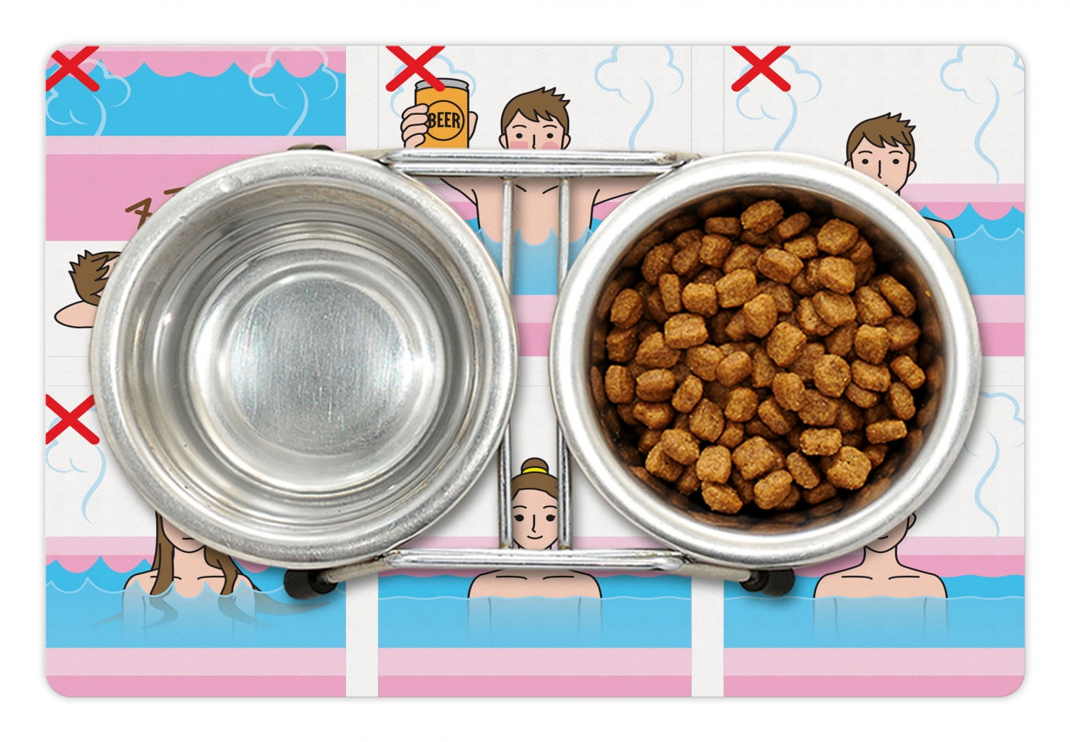 Bathroom Rules Pet Mat for Food and Water, Public Bath Manners and Etiquette in Cartoon