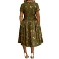 thumbnail image 3 of CHGBMOK Vintage Floral Wrap Midi Dress Women High Waist Tummy Control Short Sleeve Pocket Flowy Sundress S-5XL Elegant Dress for Wedding Party Daily Travel, 3 of 7
