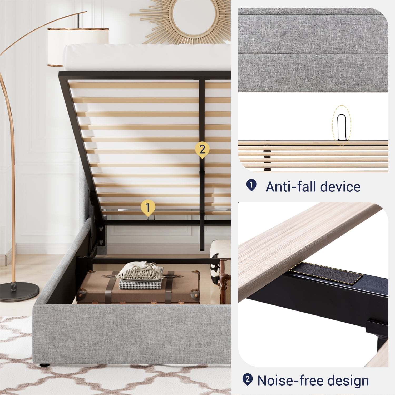 A&Yページ Atwater Living Ryder Linen Twin Upholstered Storage Bed | Ashley