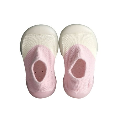 

BueatyH 1 Pair Shoes Two-color Stitching Breathable Cotton Soft Sole Baby Shoes for Home