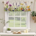 thumbnail image 2 of Spring Purple Floral Curtain Valances for Windows, Kitchen Valance Window Treatments Panel 2 Pack, Farmhouse Green Botanical Rod Pocket Short Curtains for Bathroom Bedroom 42 x 12 Inch, 2 of 8