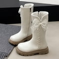 thumbnail image 2 of Quealent Girls' Knee High Riding Boots Cute Bow Riding Boots Non Slip Side Zipper Boots Tall Waterproof Winter Boots White for Size 13, 2 of 9