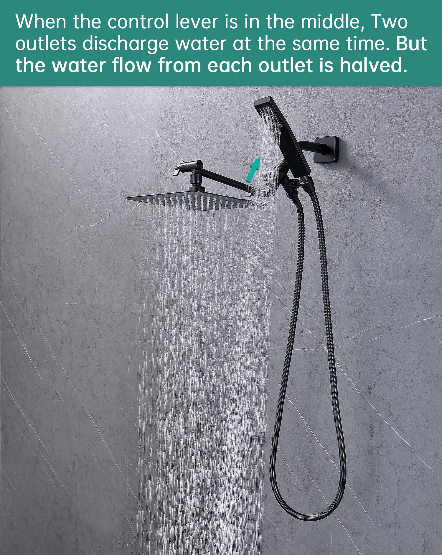 All Metal Dual Square Shower Head Combo, Rain Shower Head with Handheld Shower Wand and Extra Long Flexible Hose (Oil-Rubbed Bronze)