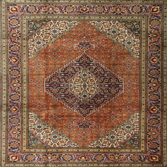 Ahgly Company Indoor Square Traditional Saffron Red Medallion Area Rugs, 6' Square