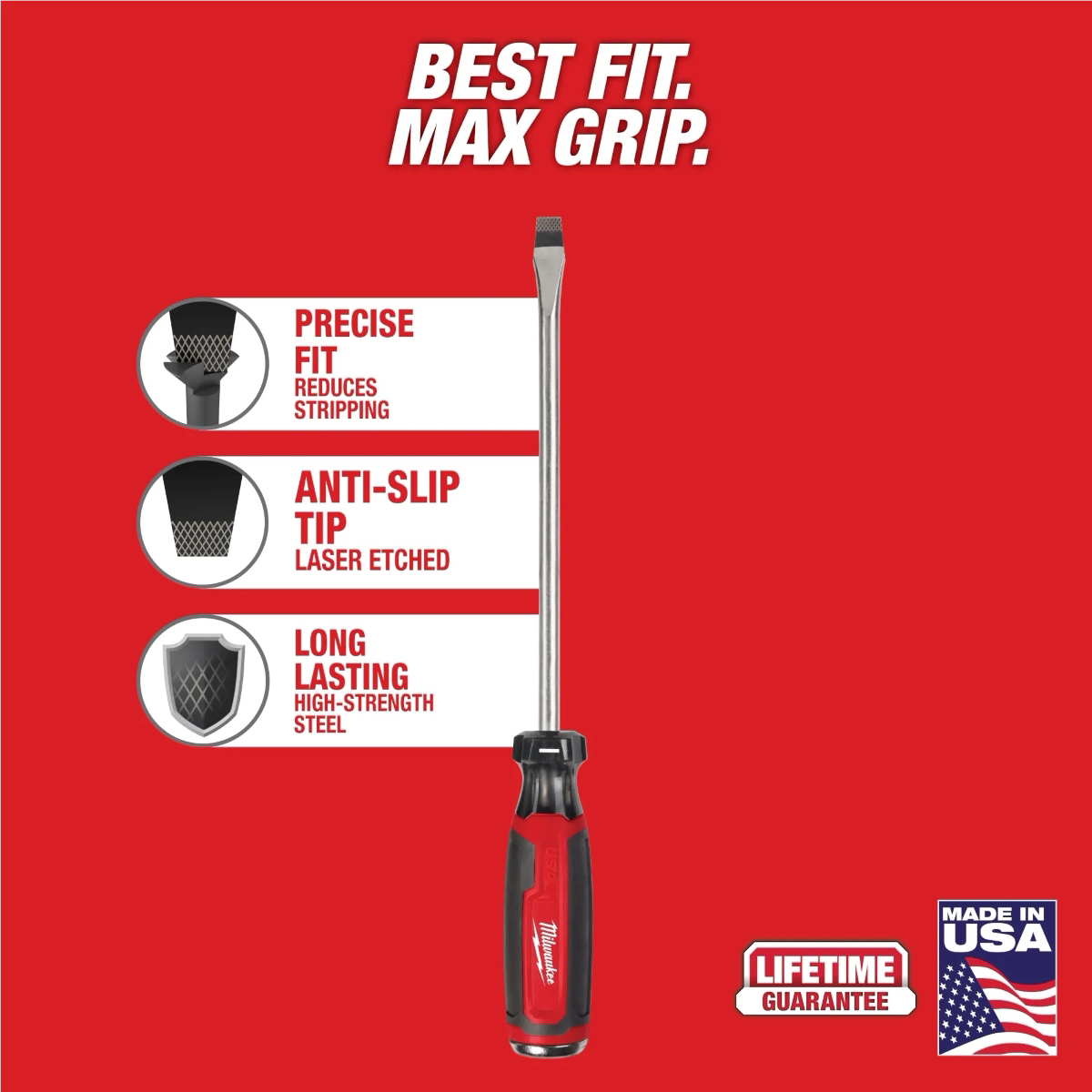 Milwaukee Tool 3/8 Inch Slotted 8 Inch Cushion Grip Demolition Screwdriver (USA)