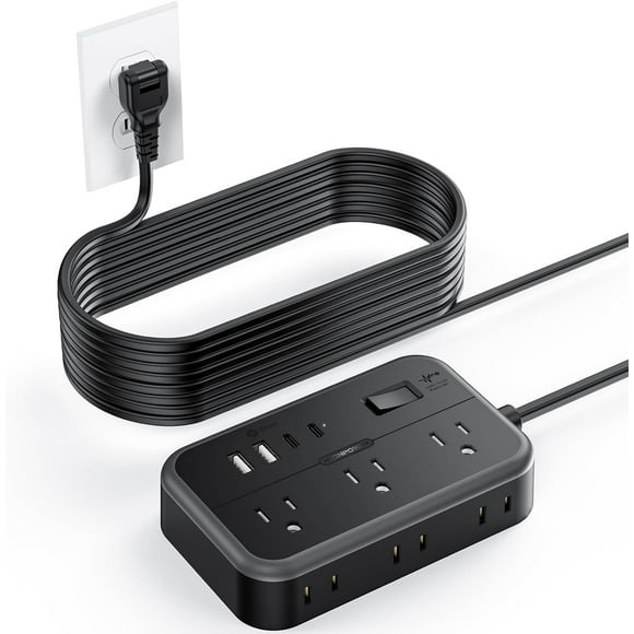 2 Prong Extension Cords 15 Ft, 2 Prong Power Strip with 2 USB C+ 2USB A, Flat Plug 2 Prong Surge Protector with 6 AC Outlets, 1875W/1080J 2 Prong to 3 Prong Outlet Adapter for Old House