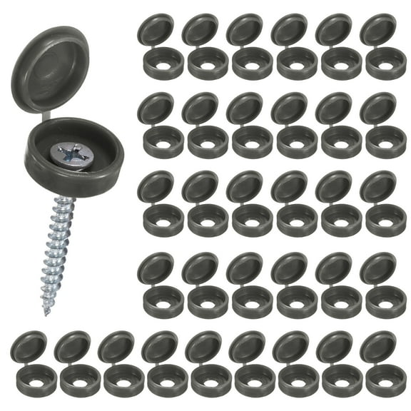 Uxcell 100-Pack Plastic Hinged Screw Covers Caps, 6mm Shutter Screws with Caps, Fold Screw Snap Covers, Washer Flip Screw Cover [Dark Gray]