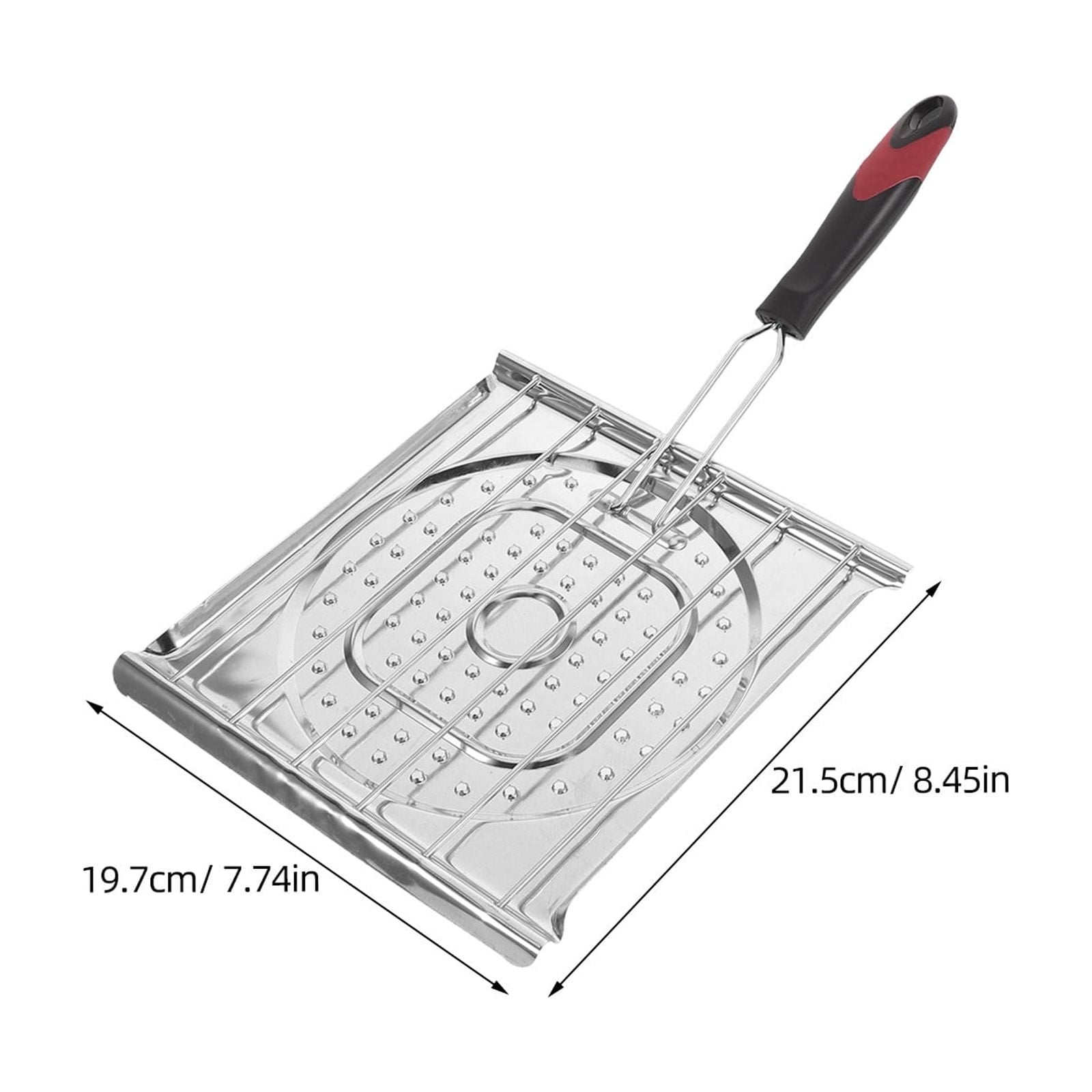 OUNONA Plated Silver Stainless Steel Portable Grill Pan with Foldable Handle Even Cooking Surface for Outdoor Grilling