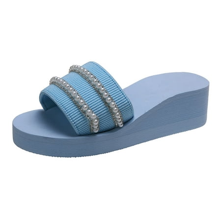 

nsendm Robe And Slippers Set Women Ladies Fashion Solid Color Pearl Rhinestone Womens Hard Sole Slippers Size 8 Light Blue 9