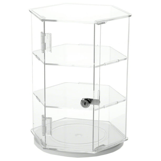 Plymor Clear Acrylic Hexagonal Locking Display Case, Rotating Base, 2