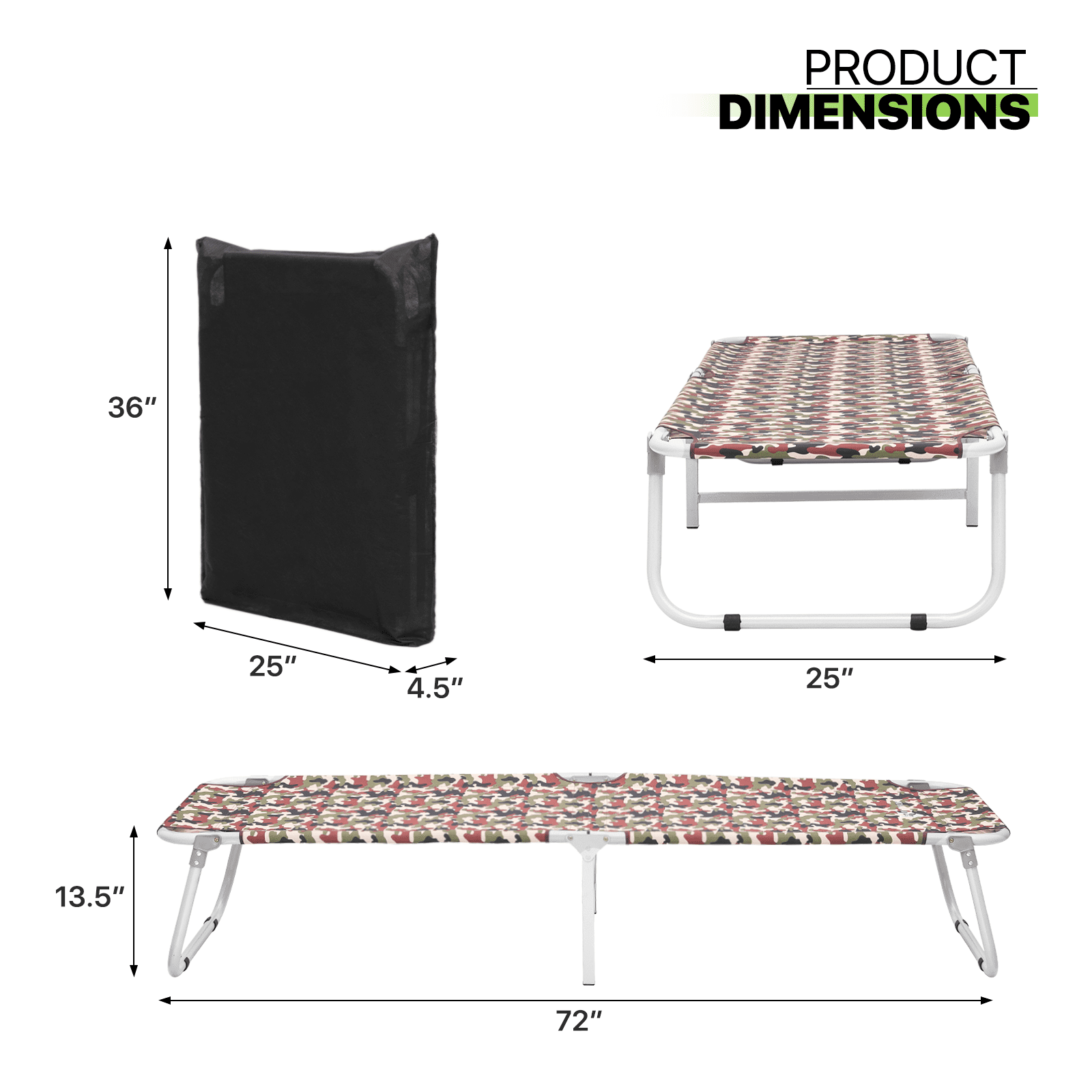 Magshion Folding Camping Cot Outdoor Camping Bed Portable Sleeping Bed with  Protective Cover for Hiking Backpacking, 300lbs Capacity, Camouflage -  Walmart.com, image size:1600x1600