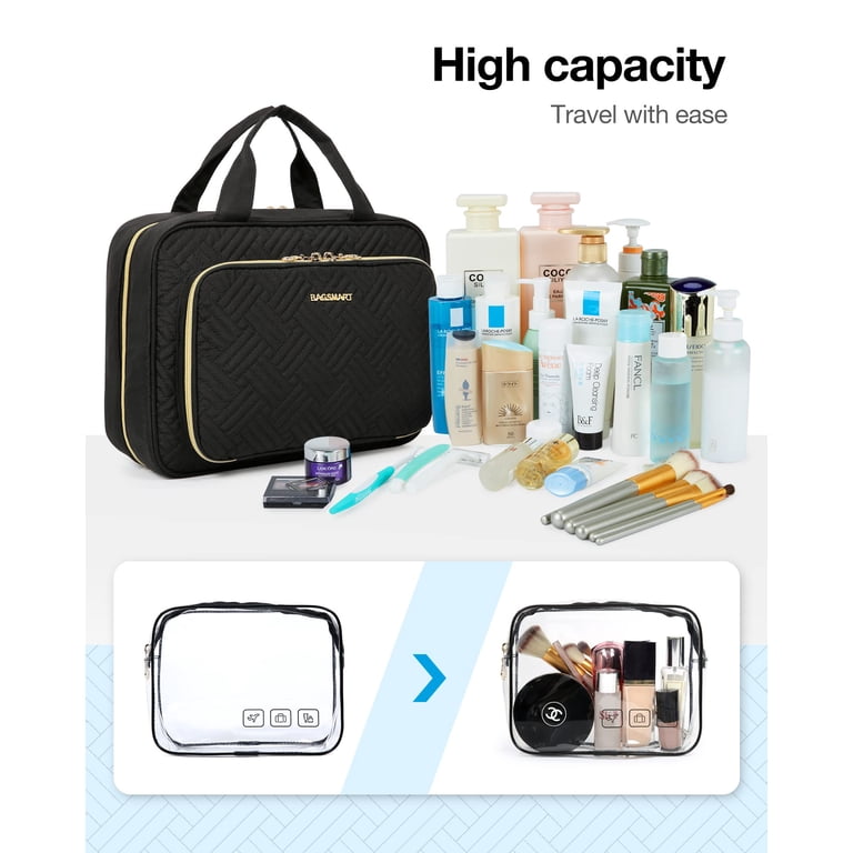 container store travel toiletry bag BAGSMART for Men, Toiletry Organizer Dopp Kit Water-resistant Shaving Bag for Toiletries Accessories, Door Room Essentials, Black-medium : Beauty & Personal Care Collapsible hook for compact storage when not in use How Wirecutter's Travel and Beauty