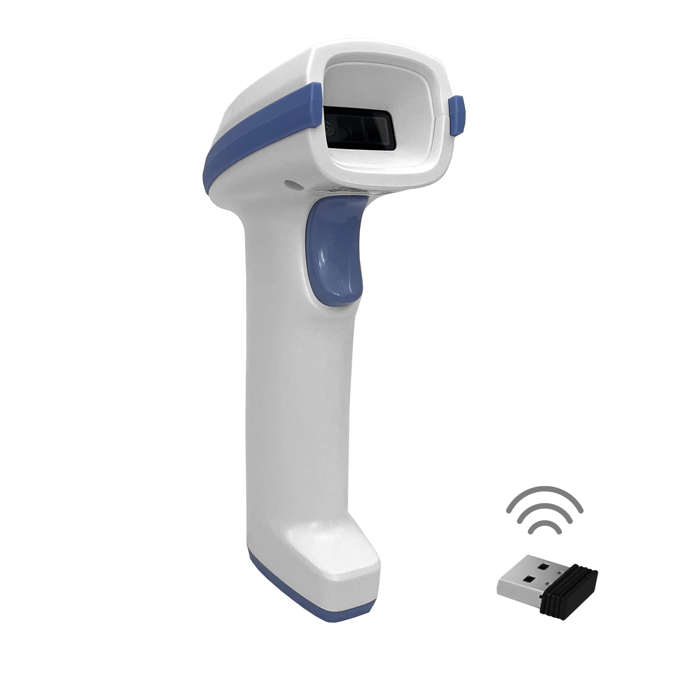 AMBIR BR312 Wireless Healthcare Barcode Scanner, 2.4Ghz USB Charging Station, White/Blue