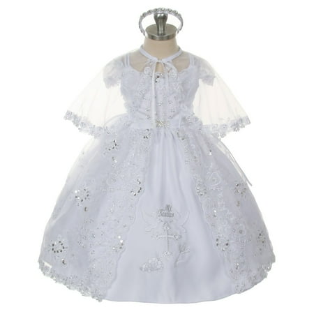 Brooches For Dresses - Rain Kids Baby Girls White Embroidered Brooch Headband Cape Baptism Dress 6-24M