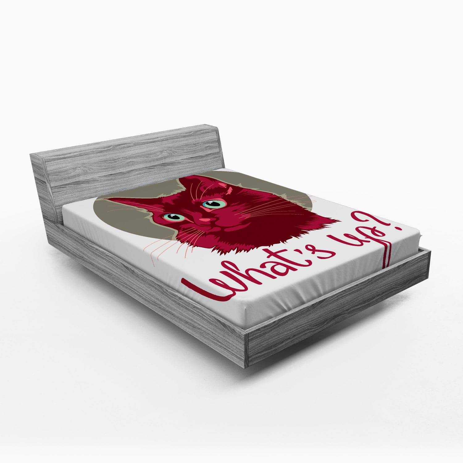 Cat Fitted Sheet Colorful Modern Artwork with Young Cat Portrait Asking