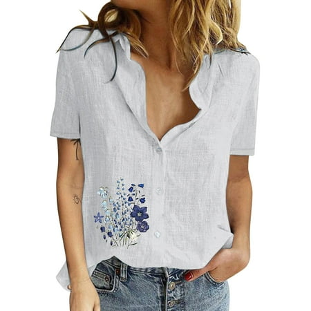 

2DXuixsh Valentines Day Shirts for Men Ladies Cotton Linen Casual Loose Personality Printed Lapel Button Short Sleeve Stretchy Scrub Top White Size Xxl