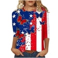 thumbnail image 2 of Lorytime 4th of July Outfits for Women Patriotic Graphic Tops Red White and Blue Wear 3/4 Sleeve Holidays Clothes 3XL, 2 of 5