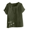 thumbnail image 4 of ZQUUVOU Women's T-Shirt Round-Neck Printed Short Sleeve Button Blouse B-Olive Green (5XL), 4 of 4