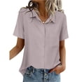 thumbnail image 3 of Women Button Down Shirts Lapel Short Sleeve Shirt Collared Work Tops Business Casual Dressy Summer Spring Clothes with Chest Pocket, Pink XXL, 3 of 7