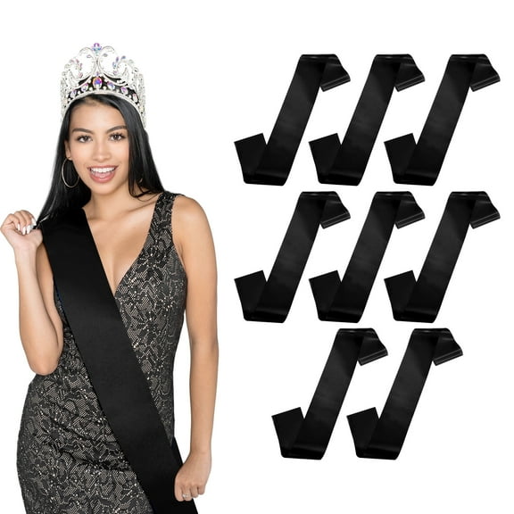 Uxcell 8-Pack Blank Satin Sash, 3.8"/95mm Party Accessory Sashes for Wedding/Birthday/Party Decorations/DIY /Graduation [Black]