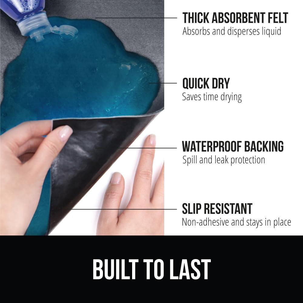 GORILLA GRIP LeakGuard Non-Adhesive Under Sink Mat for Kitchen Cabinet, Waterproof Quick Dry Shelf Liner, Durable Absorbent Felt Mats Bathroom Sinks, Cabinets, Dresser, Easy to Trim 24x30 Charcoal